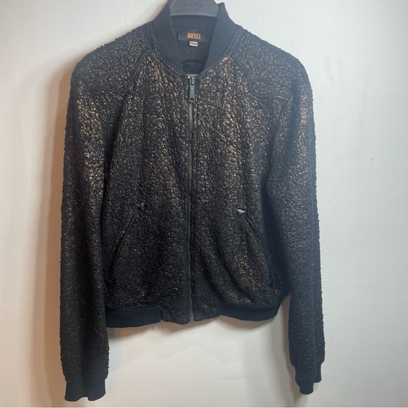 Diesel Black Textured Bomber Jacket - Picture 1 of 5